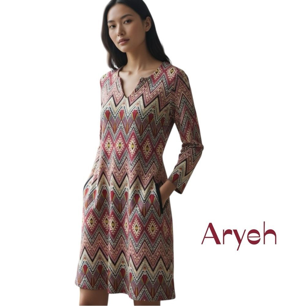 Anthropologie Aryeh Red Orange Aztec Feminine Boho Dress NWOT Size S